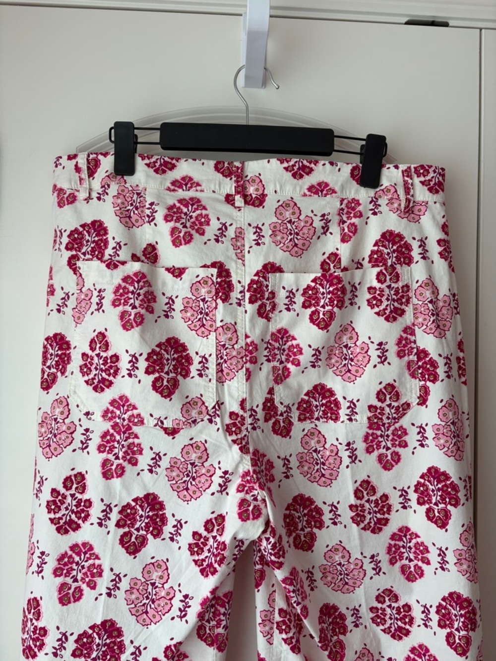 J. Crew High Rise White Straight Ankle Pants with Pink Floral Print - Picture 3 of 10